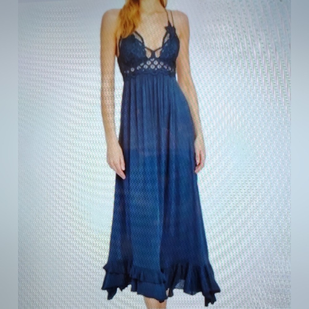 NEW Free People Adella Maxi Dress Dark Blue S - Picture 2 of 11